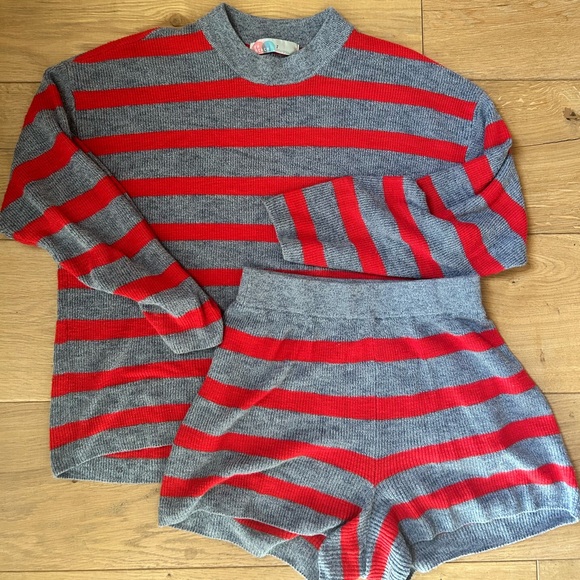 Viral FP Movement by Free People Striped Red and Gray Lounge Set - Picture 1 of 2